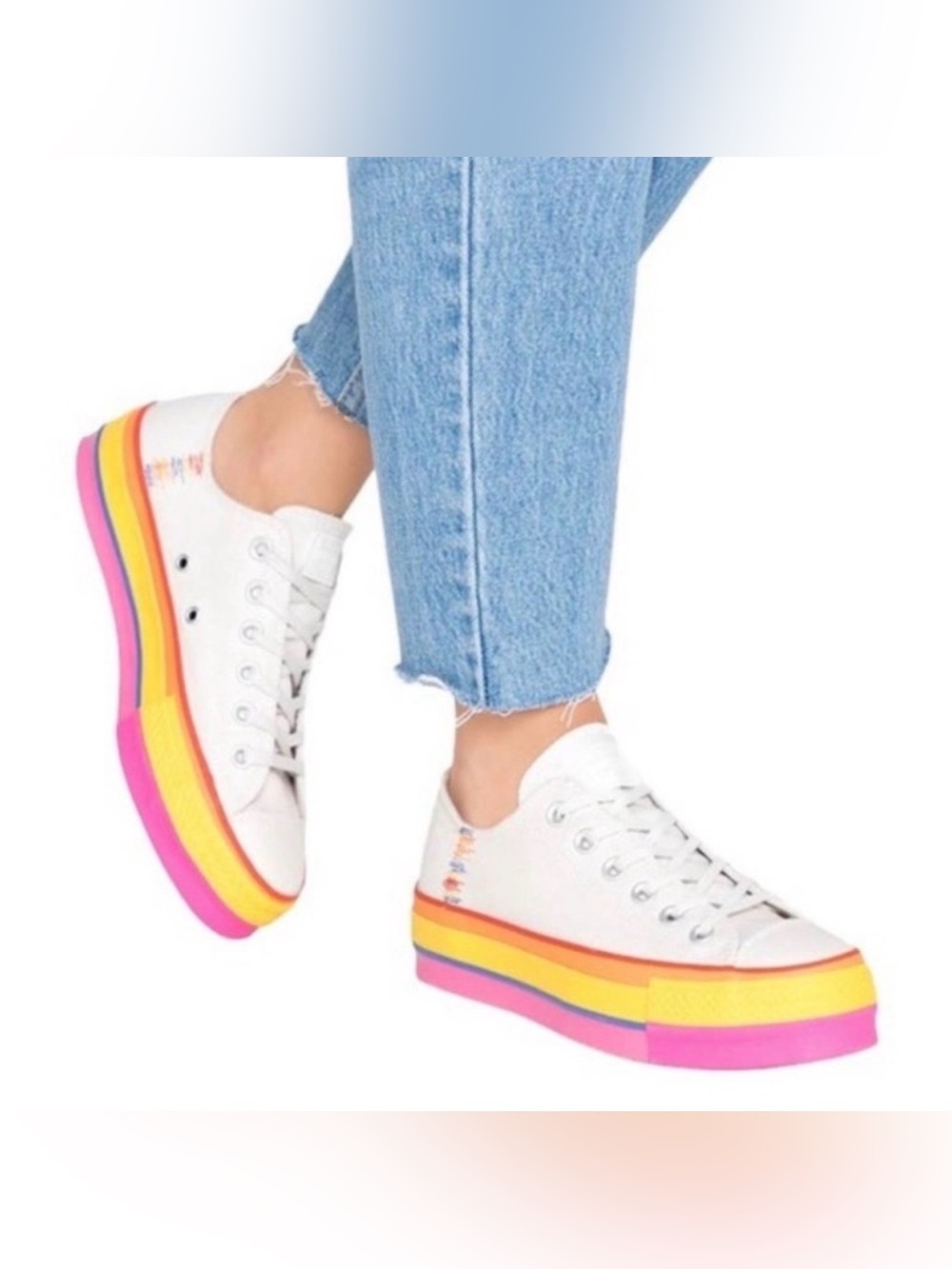Converse Platform Sneakers with Rainbow Base - Size 8